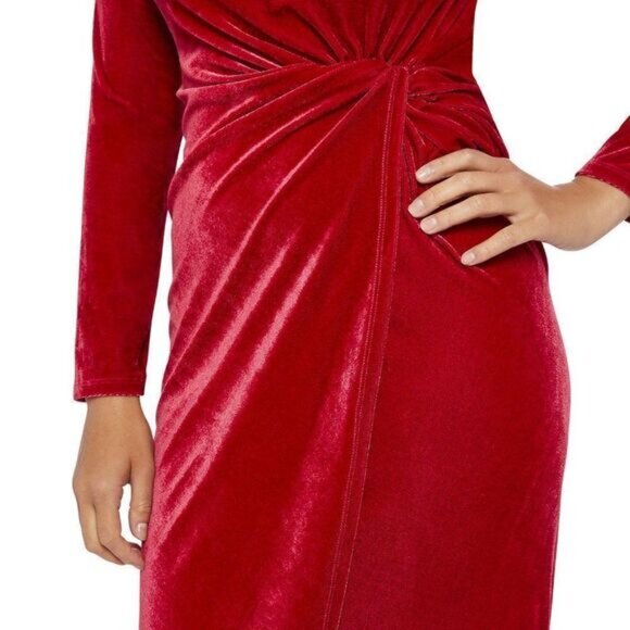 George Women's Red Knotted Front Long Velour Dress - Picture 5 of 6